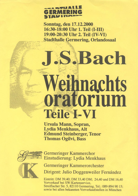 Plakat Weihnachstoratorium 2000